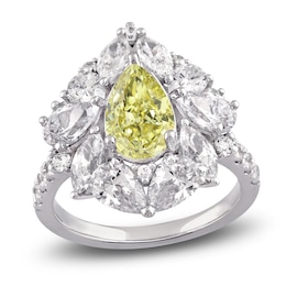 Pear-Shaped Yellow Lab-Grown Diamond & White Lab-Grown Diamond Halo Fashion Ring 4-1/2 ct tw 14K White Gold