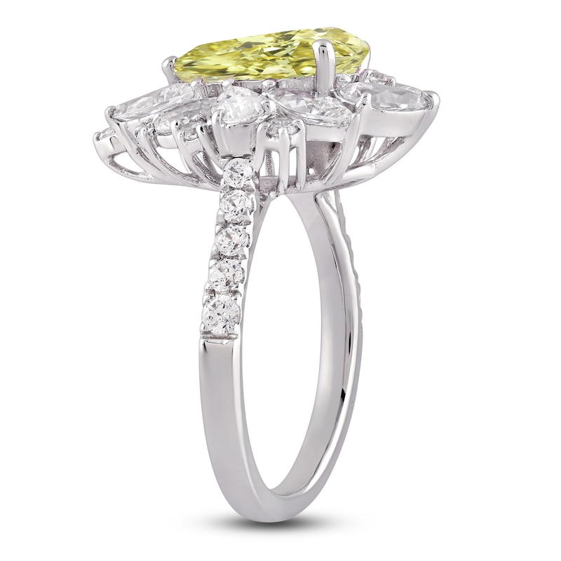 Main Image 2 of Pear-Shaped Yellow Lab-Grown Diamond & White Lab-Grown Diamond Halo Fashion Ring 4-1/2 ct tw 14K White Gold