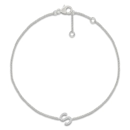 Diamond Initial S Bracelet 1/15 ct tw 10K White Gold 7.5"