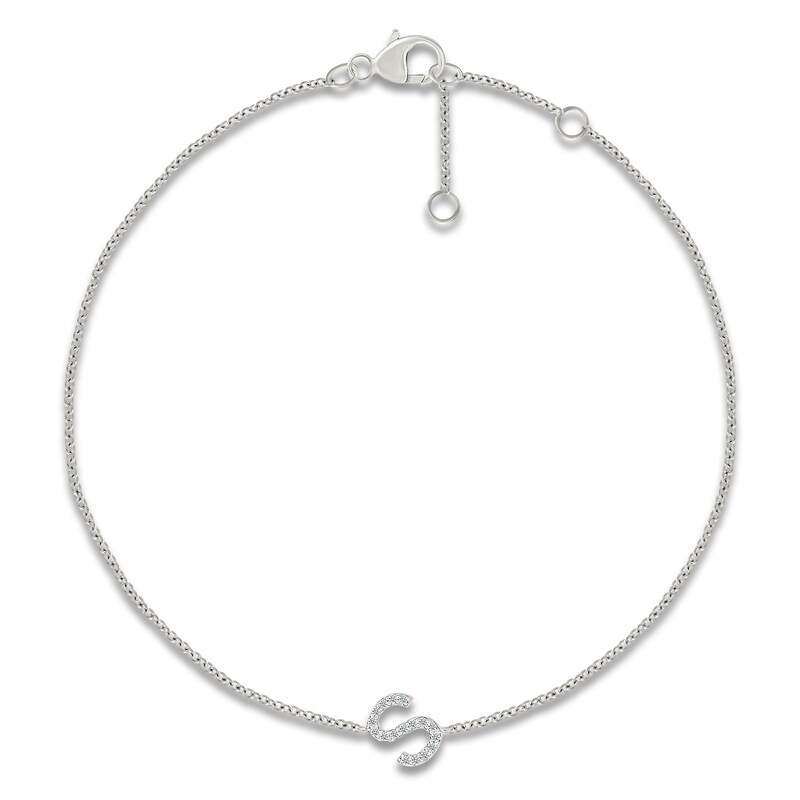 Main Image 1 of Diamond Initial S Bracelet 1/15 ct tw 10K White Gold 7.5"