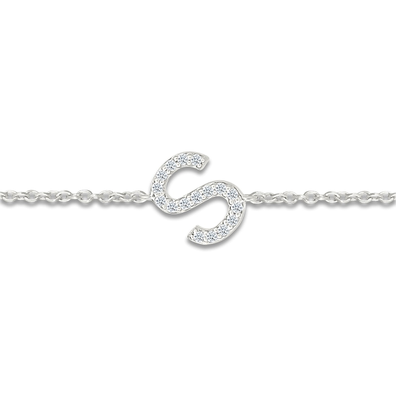 Main Image 2 of Diamond Initial S Bracelet 1/15 ct tw 10K White Gold 7.5"