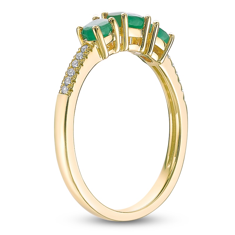 Main Image 2 of Oval-Cut Natural Emerald & Diamond Three-Stone Ring 1/20 ct tw 10K Yellow Gold