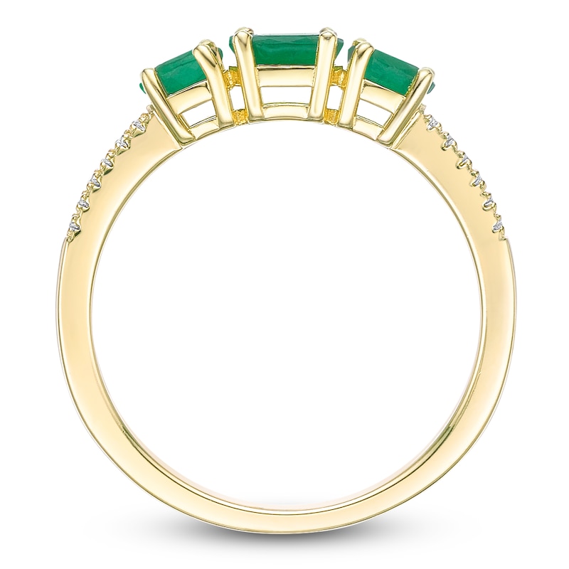Main Image 4 of Oval-Cut Natural Emerald & Diamond Three-Stone Ring 1/20 ct tw 10K Yellow Gold