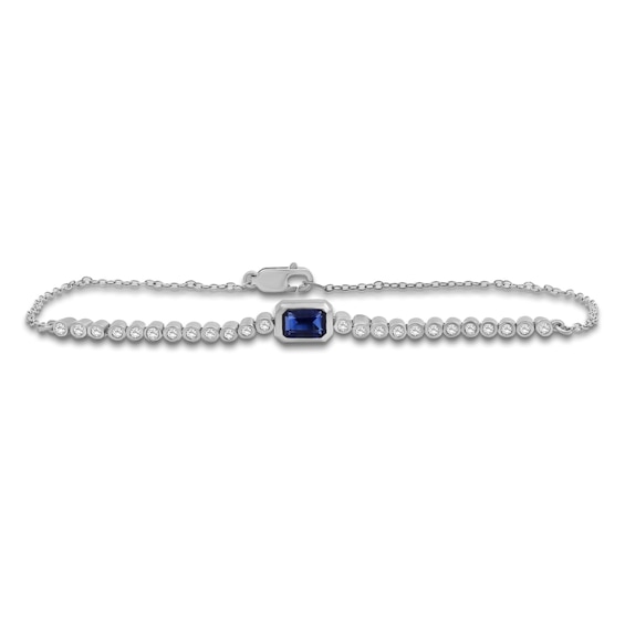 Rectangle-Cut Natural Sapphire & Diamond Bracelet 1/4 ct tw 14K White Gold 7.5"