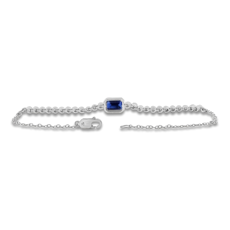 Main Image 2 of Emerald-Cut Natural Sapphire & Diamond Bracelet 1/4 ct tw 14K White Gold 7.5"