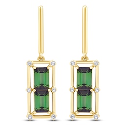Baguette-Cut Brazilian Cruzeiro Tourmaline & Diamond Drop Earrings 1/10 ct tw 14K Yellow Gold