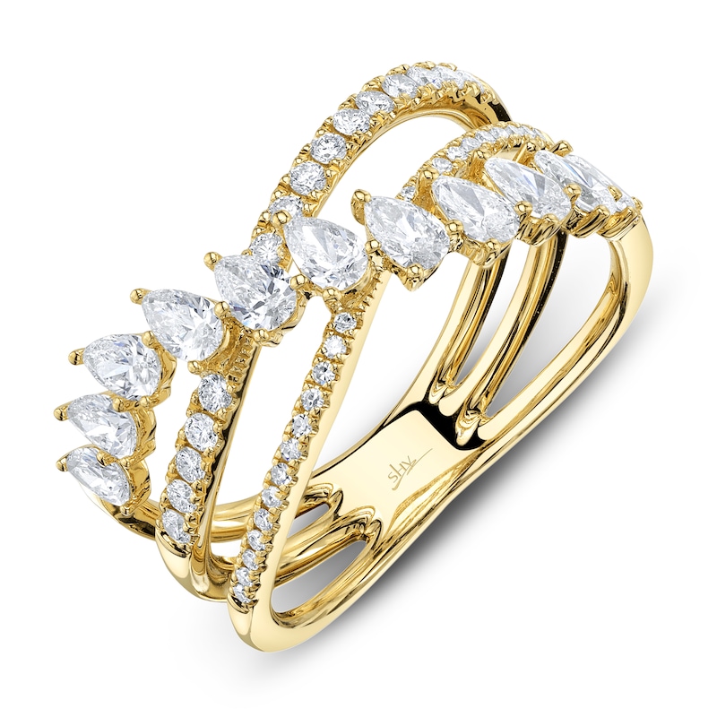 Main Image 2 of Shy Creation Pear-Shaped & Round-Cut Diamond Three-Row Crossover Ring 1 ct tw 14K Yellow Gold