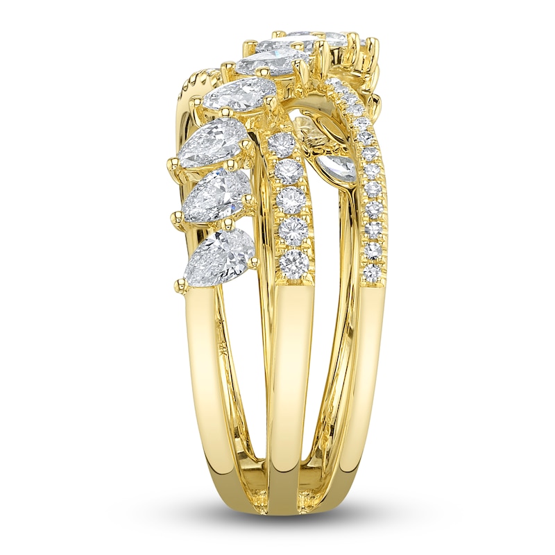 Main Image 3 of Shy Creation Pear-Shaped & Round-Cut Diamond Three-Row Crossover Ring 1 ct tw 14K Yellow Gold