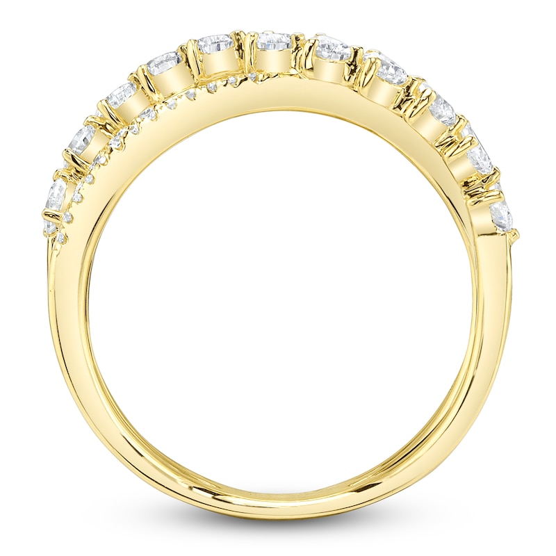 Main Image 4 of Shy Creation Pear-Shaped & Round-Cut Diamond Three-Row Crossover Ring 1 ct tw 14K Yellow Gold