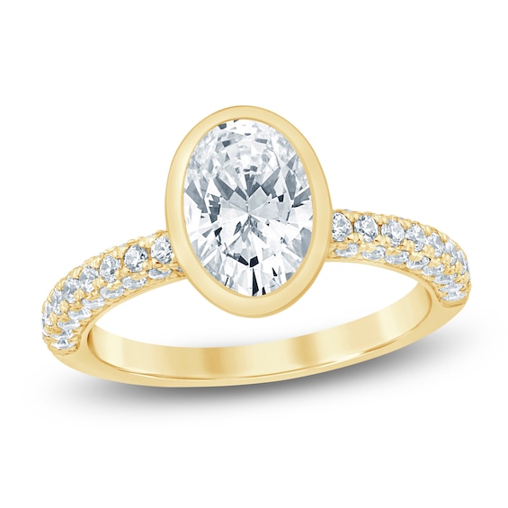 OvalCut LabGrown Diamond BezelSet Engagement Ring 2 ct tw 14K Yellow Gold