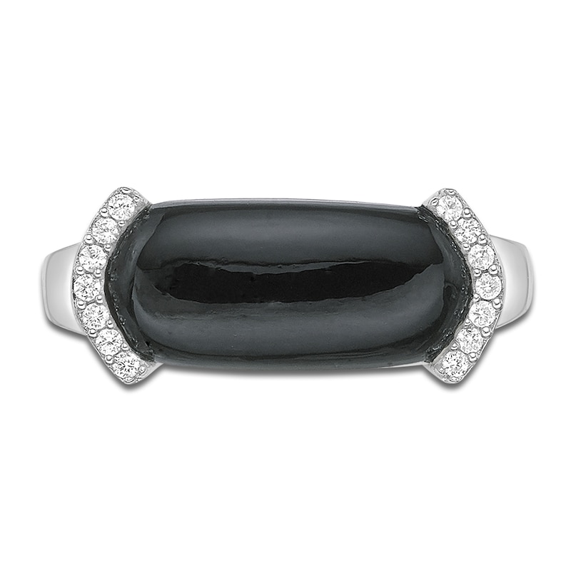 Main Image 3 of Oval-Cut Black Onyx & White Lab-Created Sapphire Ring Sterling Silver