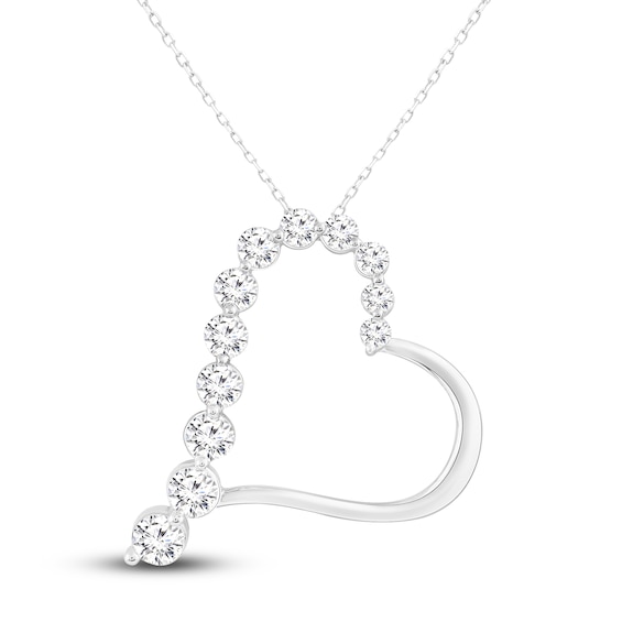 Diamond Heart Pendant Necklace 1/2 ct tw Round 10K White Gold 18"