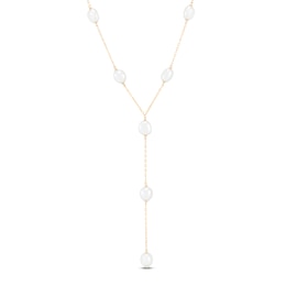Baroque Cultured Pearl Station Y-Drop Necklace 14K Yellow Gold 18"