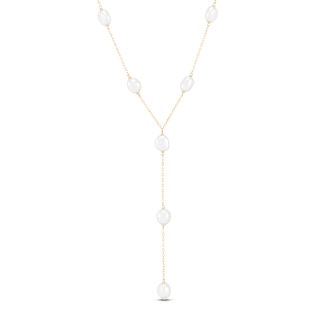 Baroque Cultured Pearl Station Y-Drop Necklace 14K Yellow Gold 18"