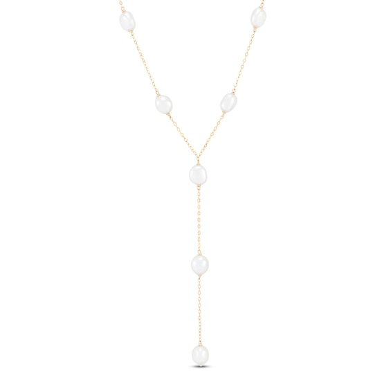 Baroque Cultured Pearl Station Y-Drop Necklace 14K Yellow Gold 18"