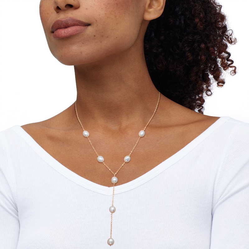 Main Image 3 of Baroque Cultured Pearl Station Y-Drop Necklace 14K Yellow Gold 18"