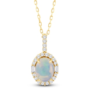 Oval-Cut Natural Opal & Diamond Necklace 1/5 ct tw 14K Yellow Gold 18"