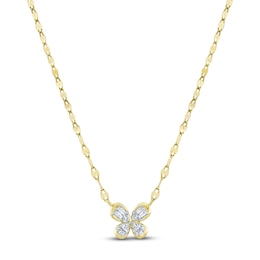 Shy Creation Baguette & Round-Cut Diamond Butterfly Necklace 1/15 ct tw 14K Yellow Gold 55029490RD