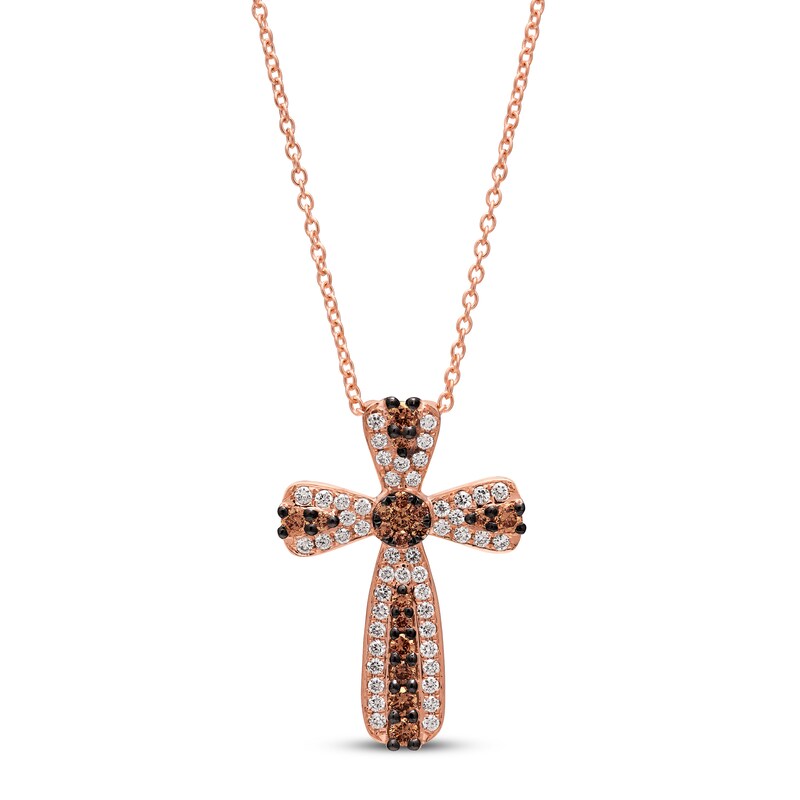 Main Image 1 of Le Vian Diamond Cross Necklace 3/8 ct tw Round 14K Strawberry Gold