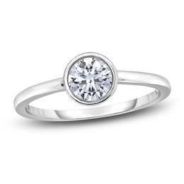 Diamond Solitaire Engagement Ring 1 ct tw Bezel-Set Round 14K White Gold (I2/I)
