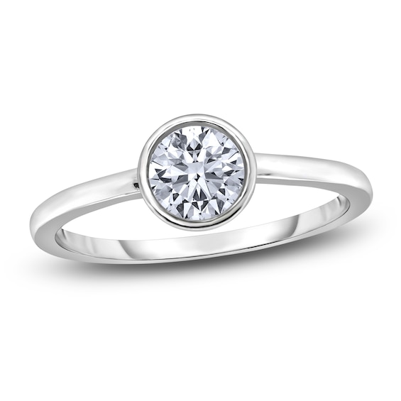 Diamond Solitaire Engagement Ring 1 ct tw Bezel-Set Round 14K White Gold (I2/I)