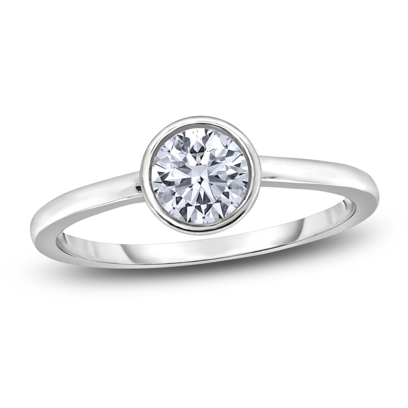 Main Image 1 of Diamond Solitaire Engagement Ring 1 ct tw Bezel-Set Round 14K White Gold (I2/I)