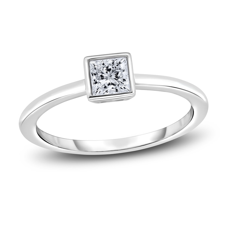 Main Image 1 of Diamond Solitaire Engagement Ring 1/2 ct tw Bezel-Set Princess 14K White Gold (I2/I)