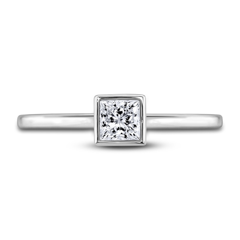 Main Image 3 of Diamond Solitaire Engagement Ring 1/2 ct tw Bezel-Set Princess 14K White Gold (I2/I)