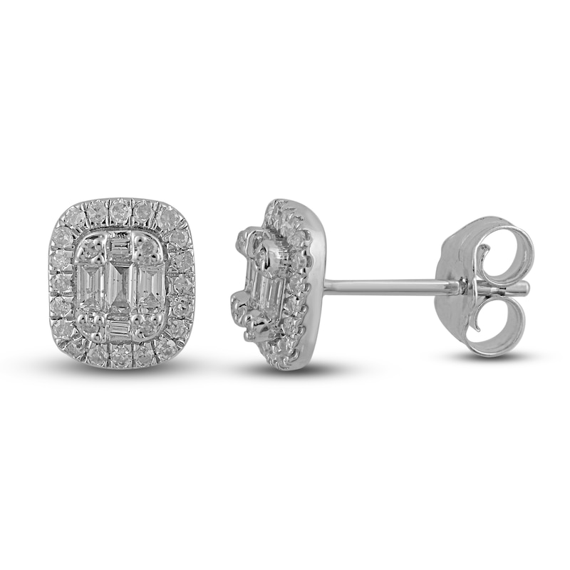 Main Image 1 of Diamond Stud Earrings 1/3 ct tw Round/Baguette 14K White Gold