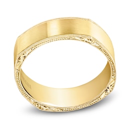 Kirk Kara Men's Engraved Satin Wedding Band 18K Yellow Gold