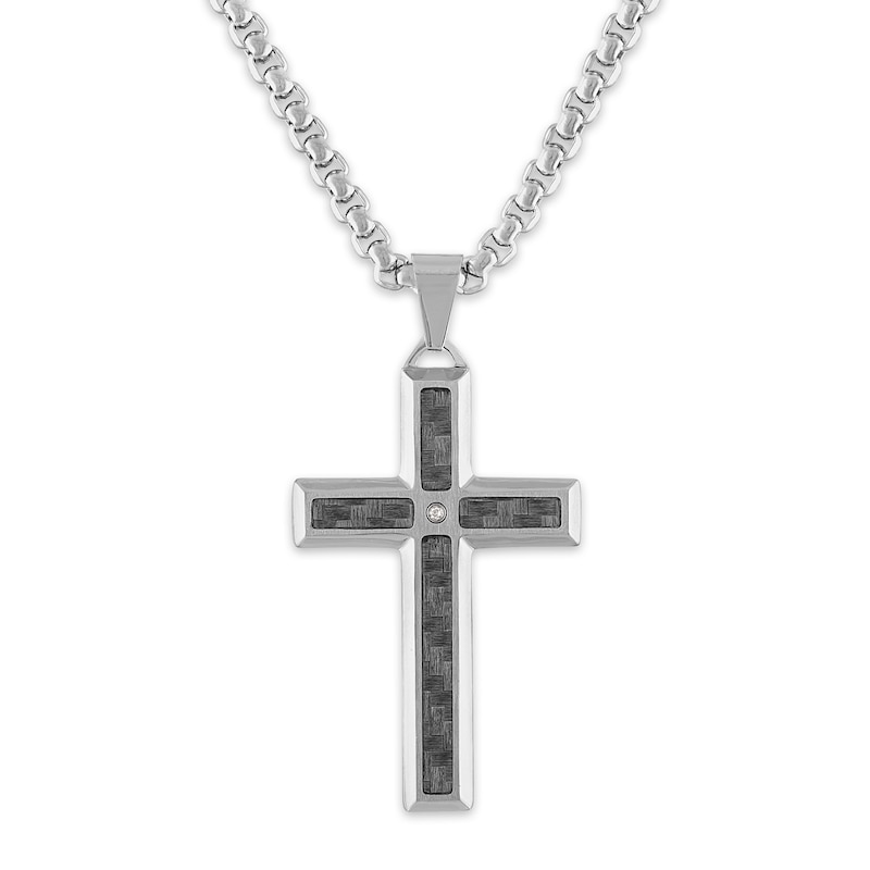 Diamond Cross Necklace 1/10 ct tw Round Stainless Steel 22"