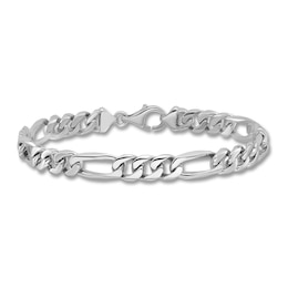 Men's Solid Figaro Chain Bracelet 14K White Gold 7.0mm 8"