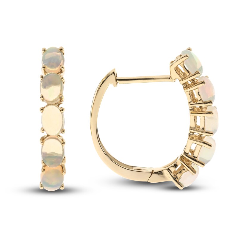 Main Image 1 of Natural Opal Clip-On Hoop Earrings 10K Yellow Gold