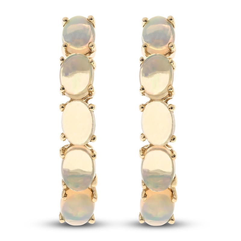 Main Image 2 of Natural Opal Clip-On Hoop Earrings 10K Yellow Gold