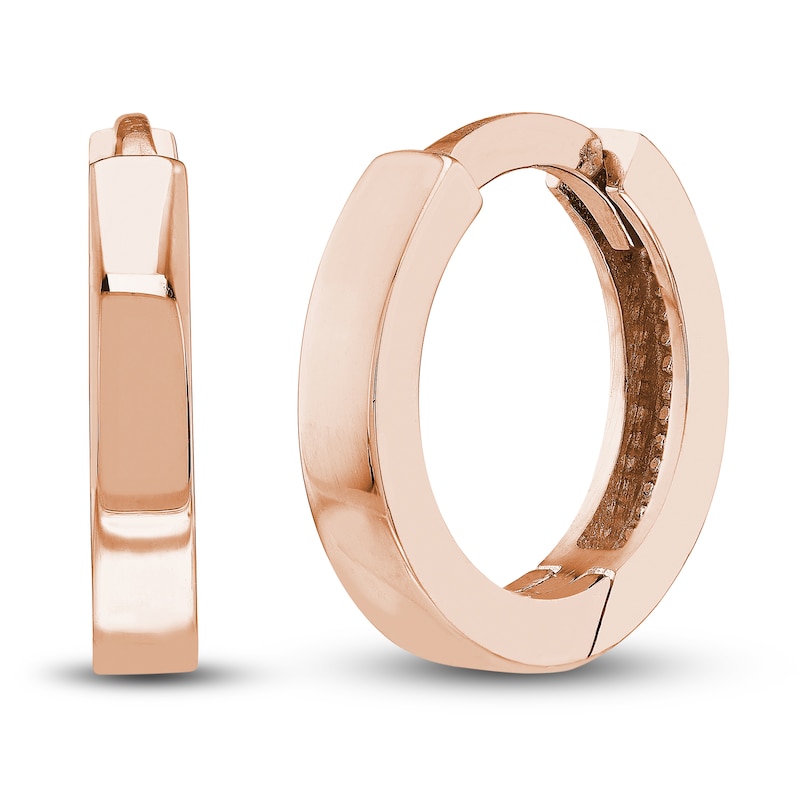 Main Image 1 of Polished Square Huggie Earrings 14K Rose Gold 10mm