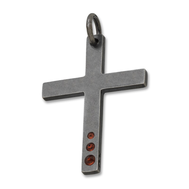 Marco Dal Maso Men's Natural Garnet Cross Charm Sterling Silver