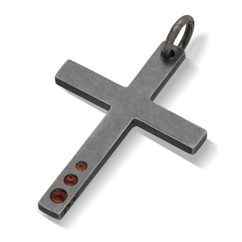 Marco Dal Maso Men's Natural Garnet Cross Charm Sterling Silver