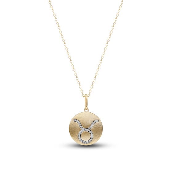 Diamond Taurus Zodiac Pendant Necklace 110 ct tw Round 14K Yellow Gold