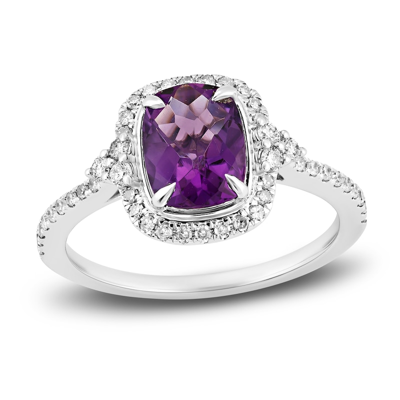 Main Image 1 of Natural Amethyst Engagement Ring 1/3 ct tw Diamonds 14K White Gold