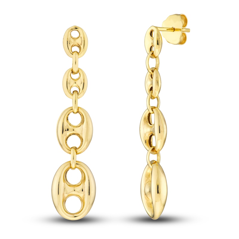 Puffy Mariner Chain Drop Earrings 14K Yellow Gold