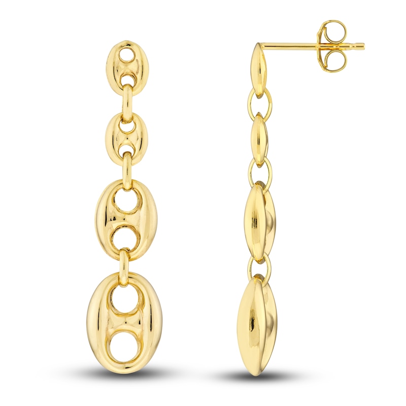 Puffy Mariner Chain Drop Earrings 14K Yellow Gold