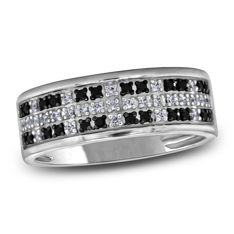 Main Image 1 of Men's Black & White Diamond Anniversary Ring 1/3 ct tw Round 14K White Gold