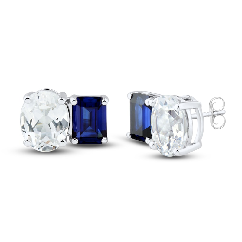 Lab-Created White Sapphire & Lab-Created Blue Sapphire Stud Earrings 10K White Gold