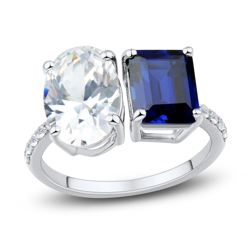 Main Image 1 of Blue & White Lab-Created Sapphire Ring 10K White Gold