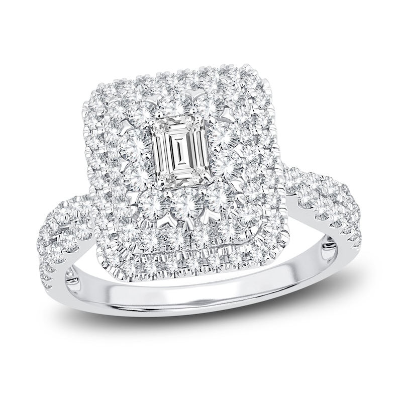 Main Image 1 of Diamond Triple Halo Engagement Ring 1-1/2 ct tw Round 14K White Gold