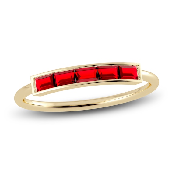 Juliette Maison Natural Ruby Baguette Bar Ring 10K Yellow Gold