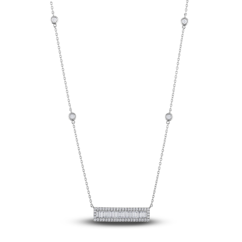 Main Image 1 of Diamond Bar Necklace 1 ct tw Baguette/Round 14K White Gold 18"