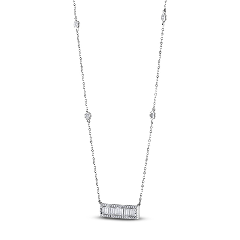 Main Image 2 of Diamond Bar Necklace 1 ct tw Baguette/Round 14K White Gold 18"