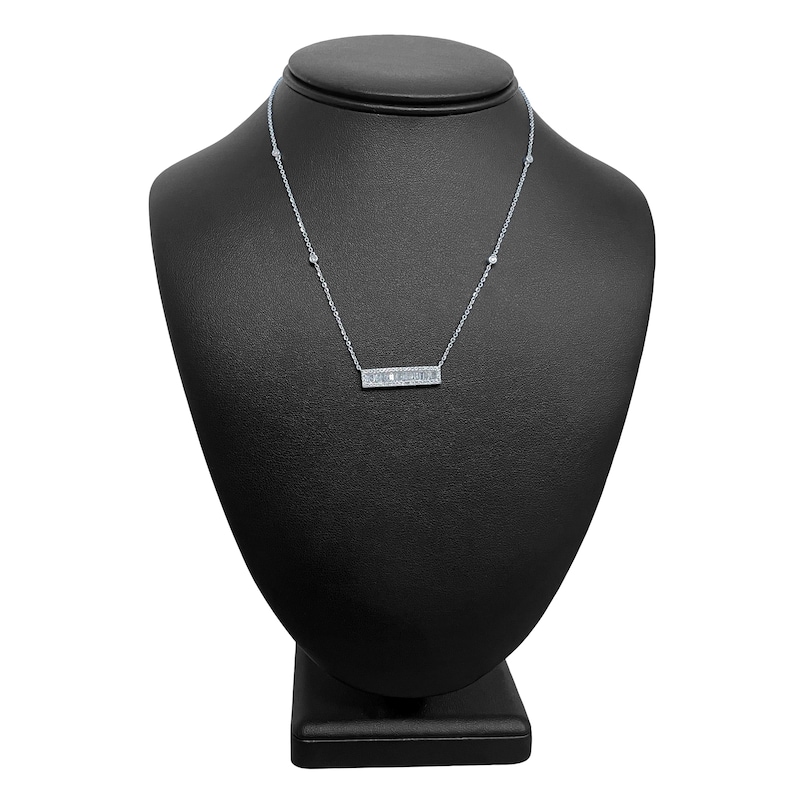Main Image 4 of Diamond Bar Necklace 1 ct tw Baguette/Round 14K White Gold 18"