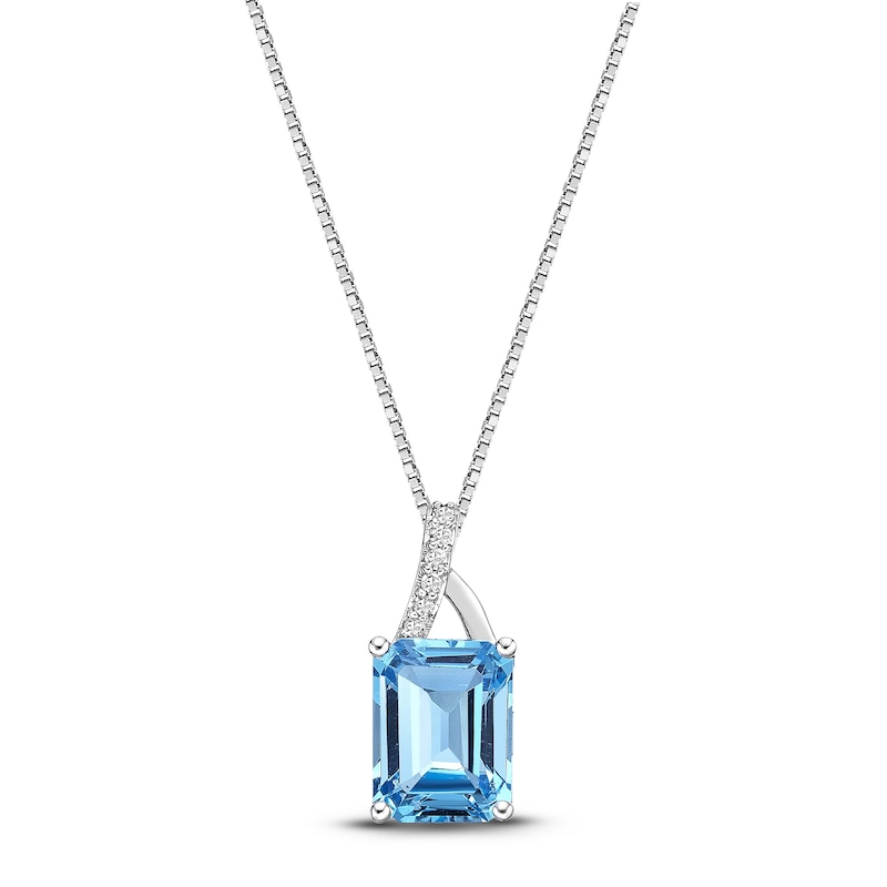 Main Image 1 of Natural Blue Topaz Pendant Necklace Diamond Accents Sterling Silver